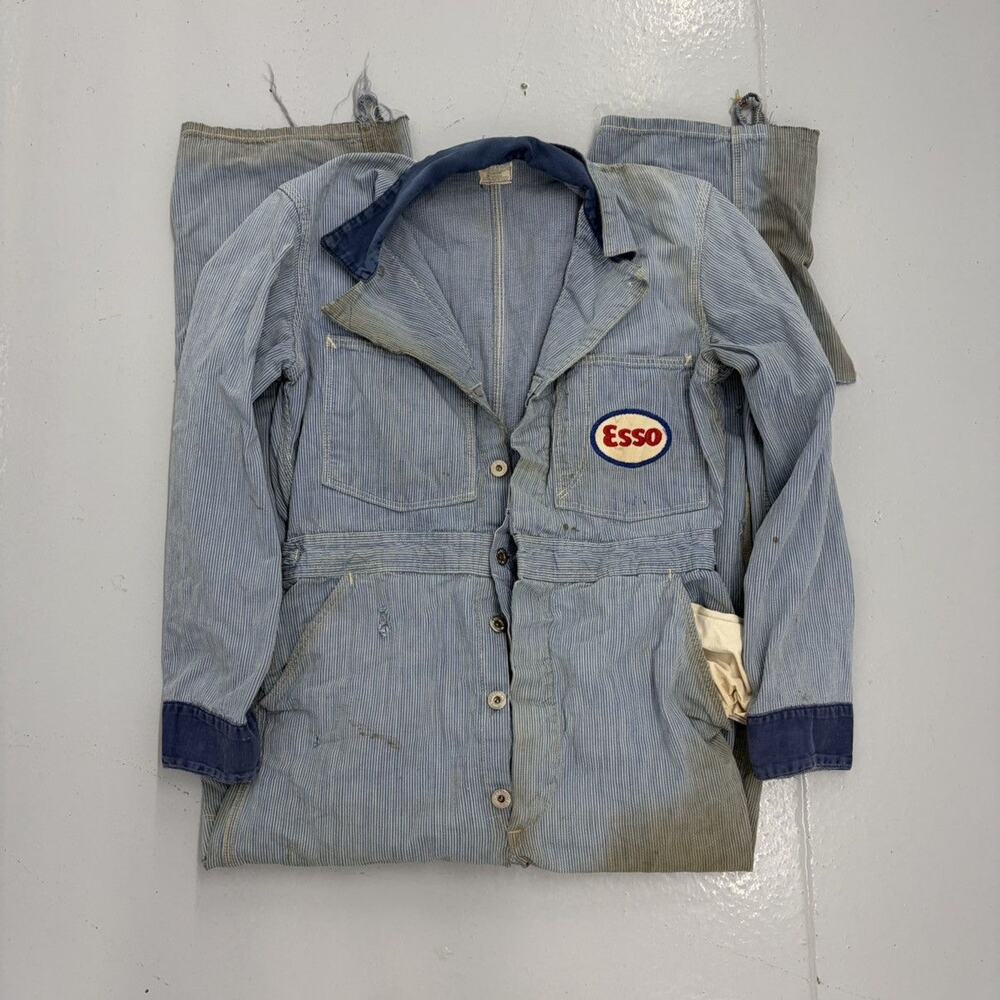 Vintage 50s Esso Hickory Stripe Workwear Distressed Coverall